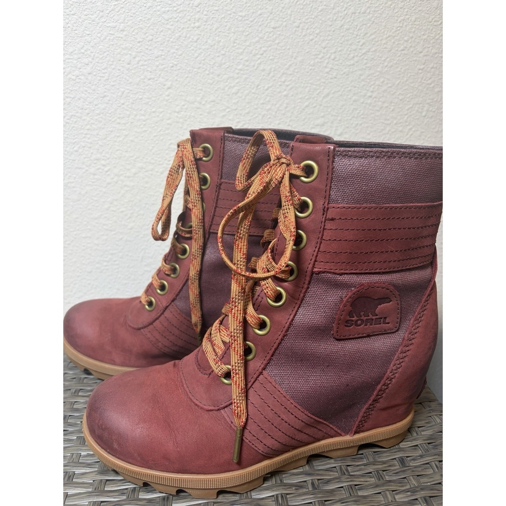 SOREL Hidden Wedge Boot~Joan Arctic Lexi Lace Up Waterproof ~US 8~Rose Leather - Picture 3 of 16